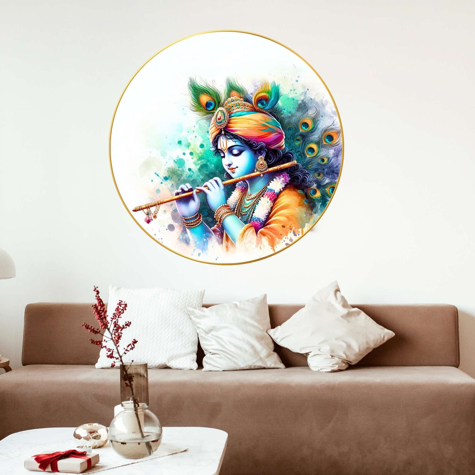 Wall Painting for Wall Decoration with Frame Sparkle Glossy Round Golden Framed Large Painting Office, Living Room, Bedroom, Home Decoration - Image 3