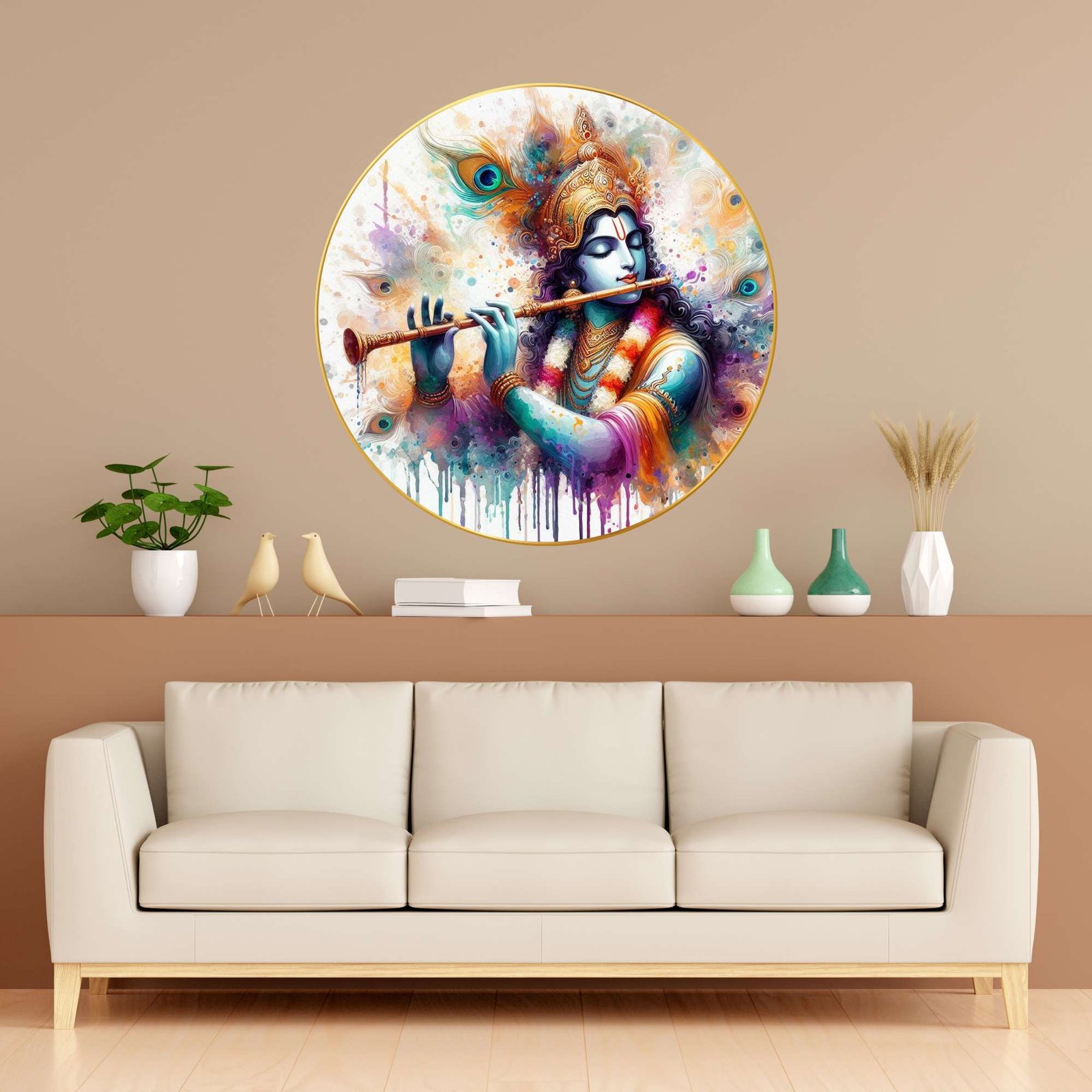Wall Painting for Wall Decoration with Frame Sparkle Glossy Round Golden Framed Large Painting Office, Living Room, Bedroom, Home Decoration