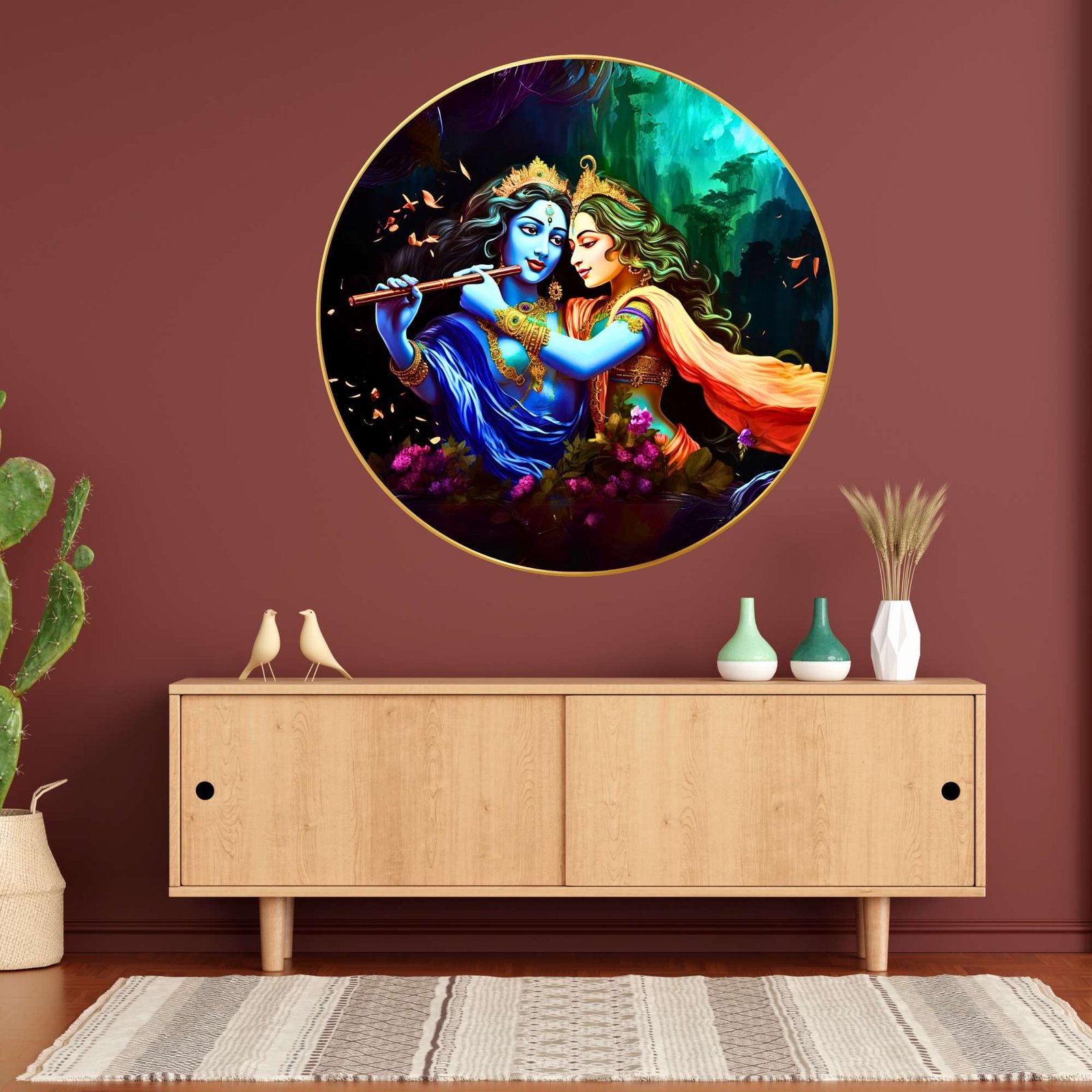 Wall Painting for Wall Decoration with Frame Sparkle Glossy Round Golden Framed Large Painting Office, Living Room, Bedroom, Home Decoration - Image 2