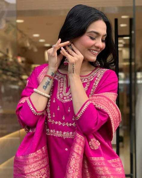 3-Piece Cotton Kurta Set for Women ? Kurta, Palazzo & Dupatta(XXL) - Image 6